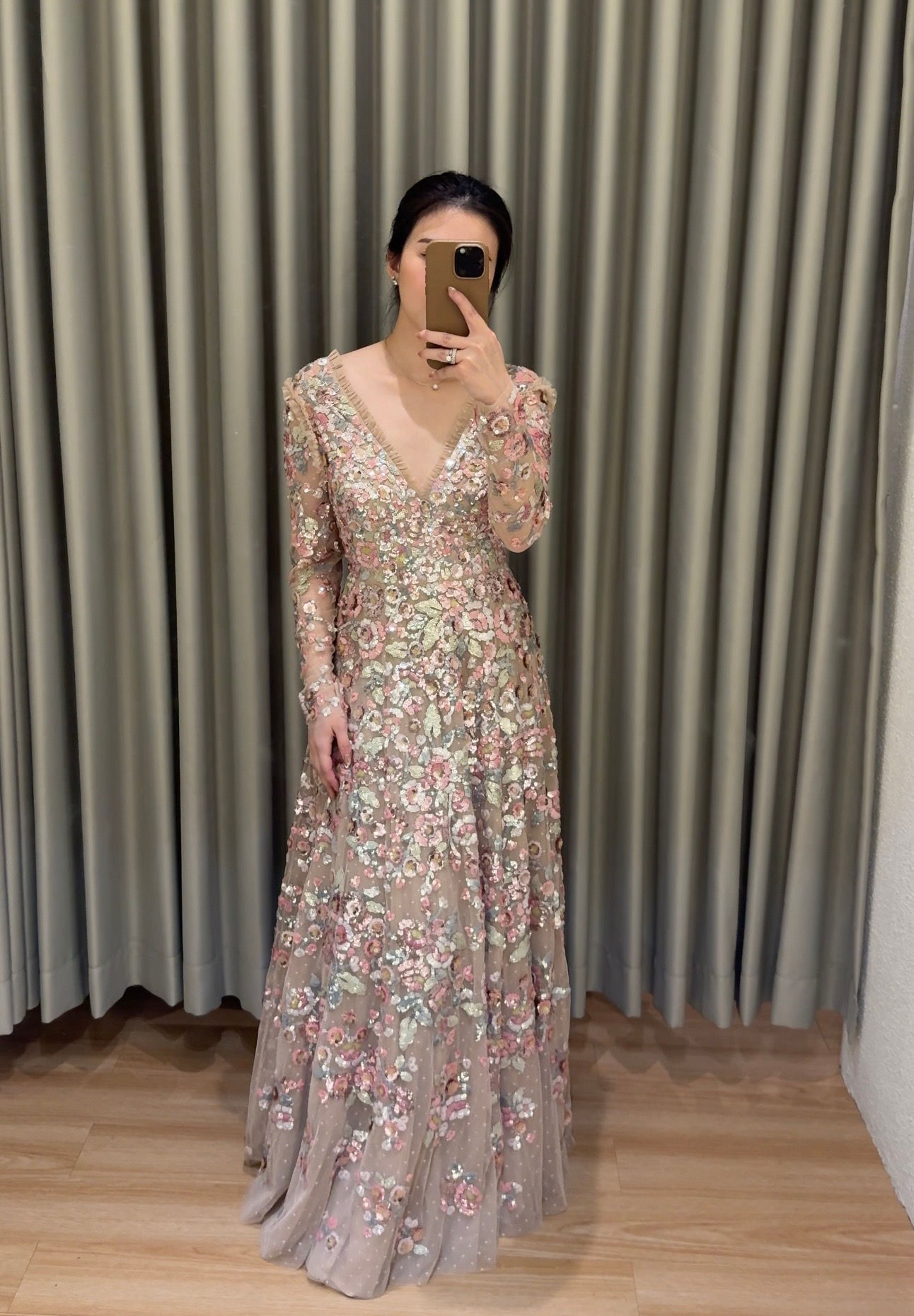 ND13 - Needle and Thred Sequin Paradise Longsleeve Gown Beige