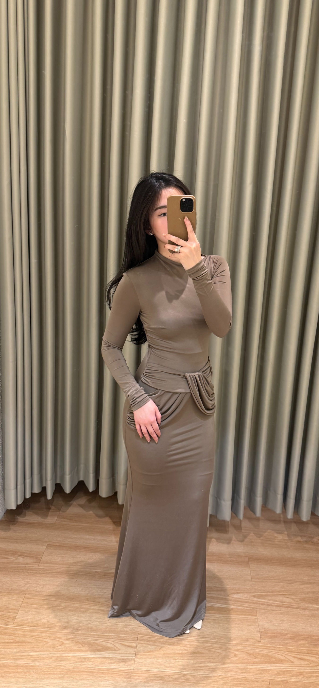 ME04 - Meshki Brown Fitted Longsleeves Dress