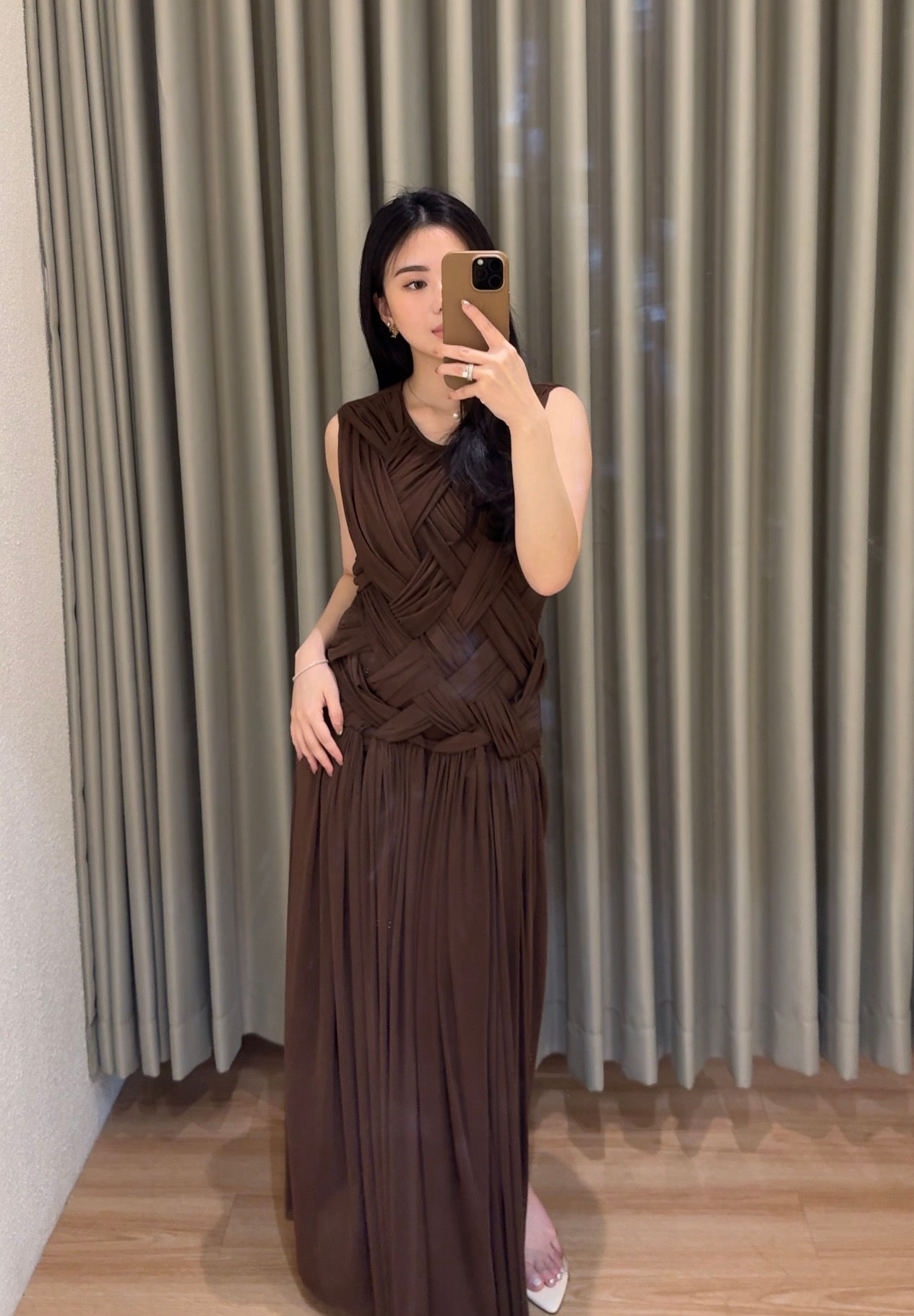 BK08 - By Kora Brown Puffy Sleeveless Dress