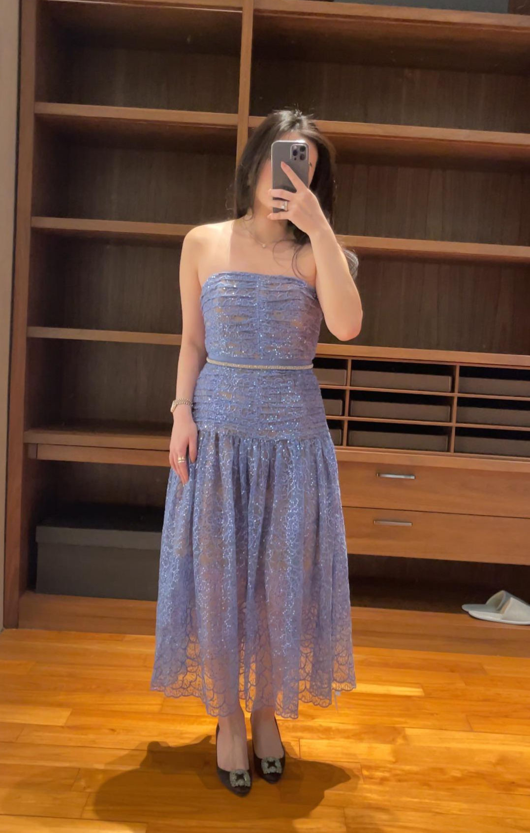 SP24-Self Portrait Embroidered sequin strapless midi dress