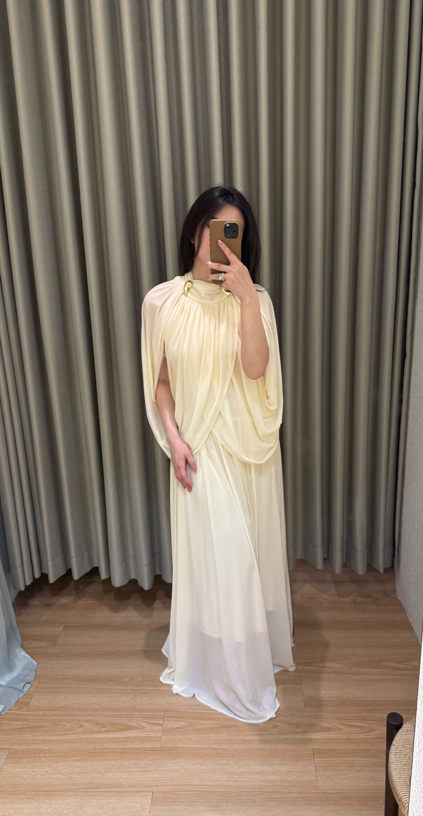 BK07-By Kora Ivory Drape Maxi Dress