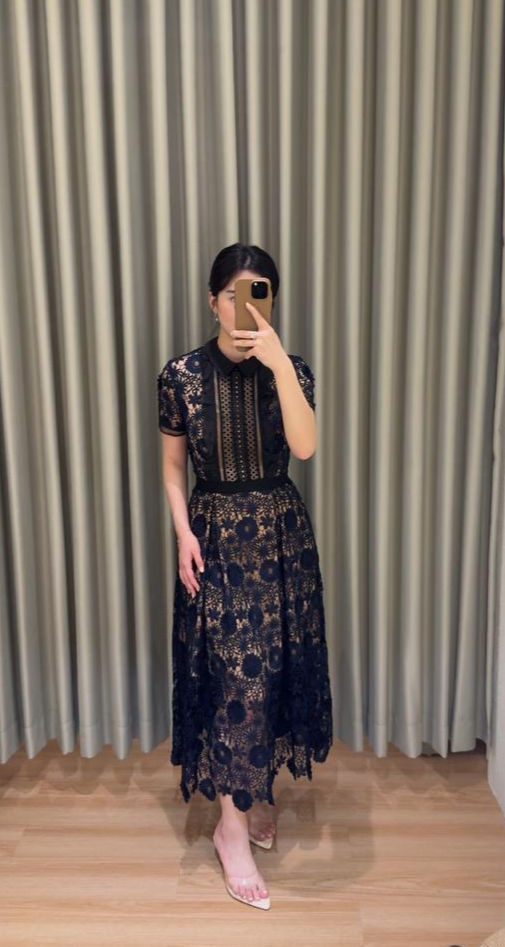 SP31-Self Portrait Short Sleeve Guipure Lace Midi Dress