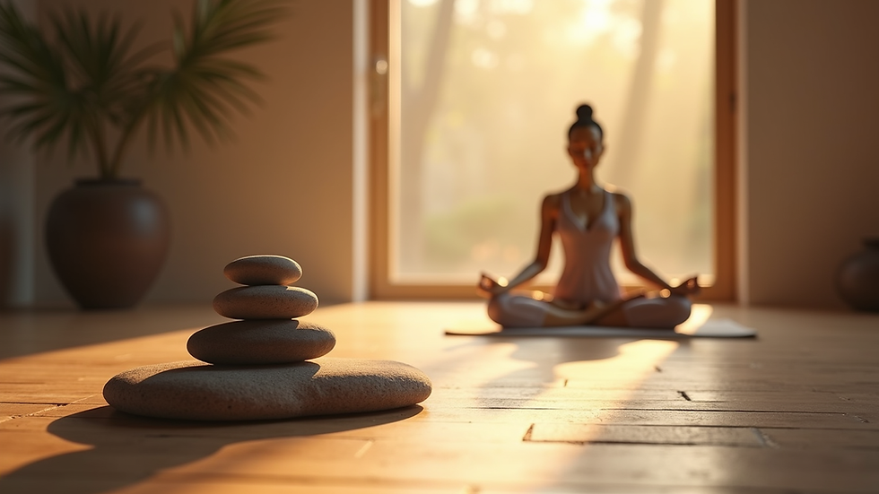 Close-up view of a serene meditation space with soft lighting