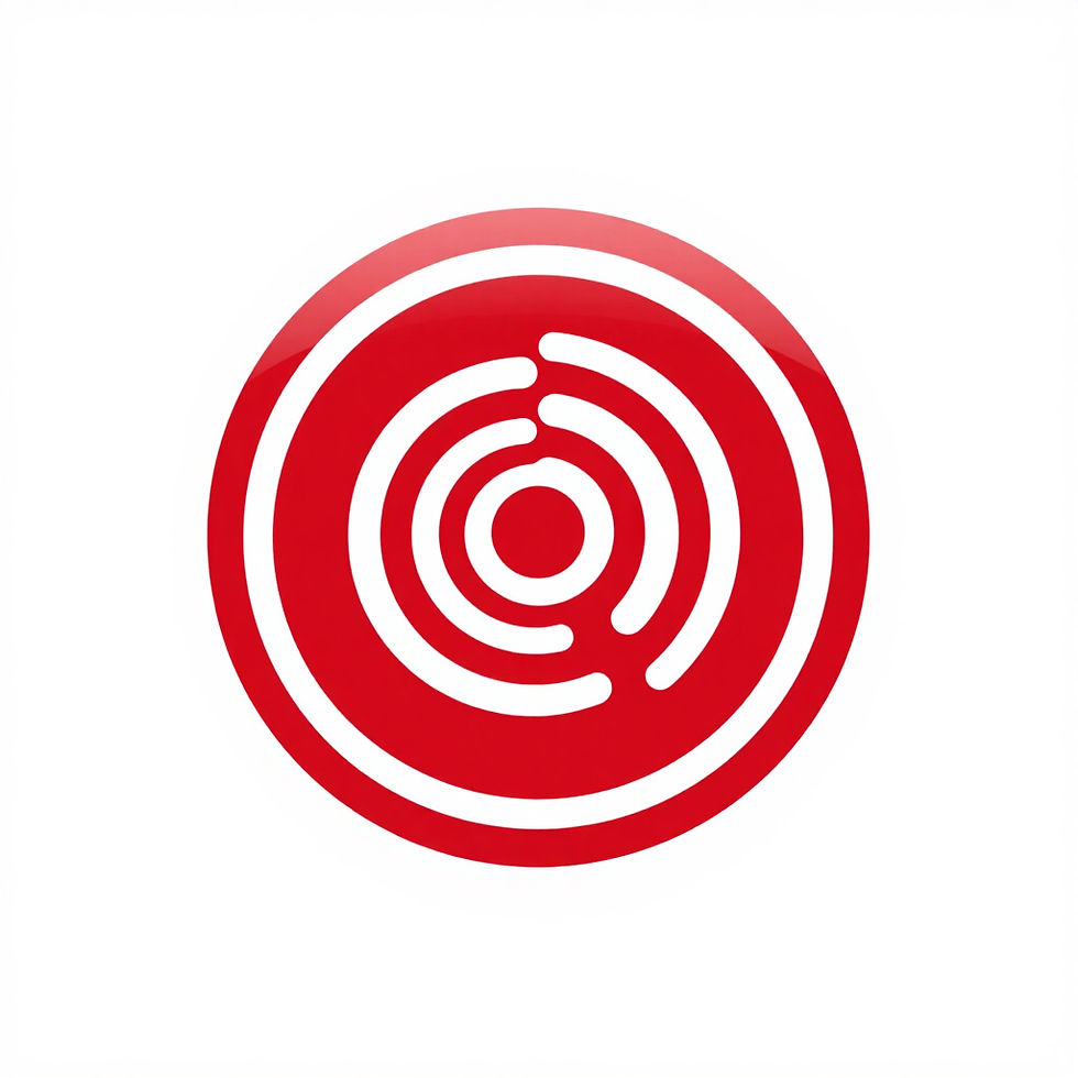 Red circular icon for the Engage learn connect live podcast