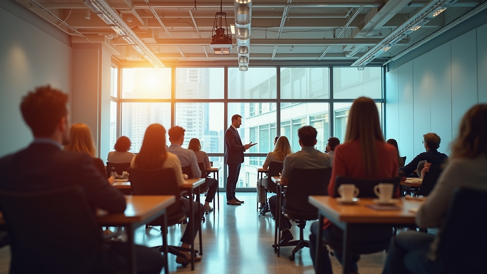 High angle view of a group participating in a workplace wellness seminar