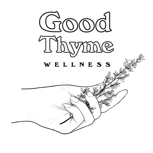 Good Thyme Wellness Logo with an illustrated hand holding a sprig of fresh thyme.