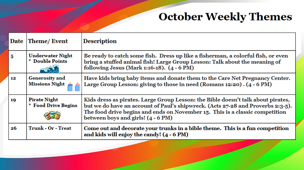 October 2025 AWANA Calendar