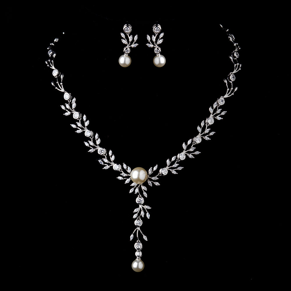 Silver Ivory Pearl & Clear CZ Crystal