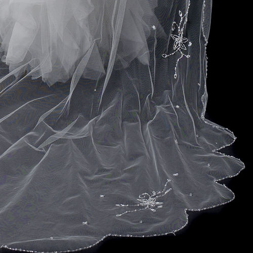 Thumbnail: Double Layer Elbow & Cathedral Length Veil with Sparkling Accents
