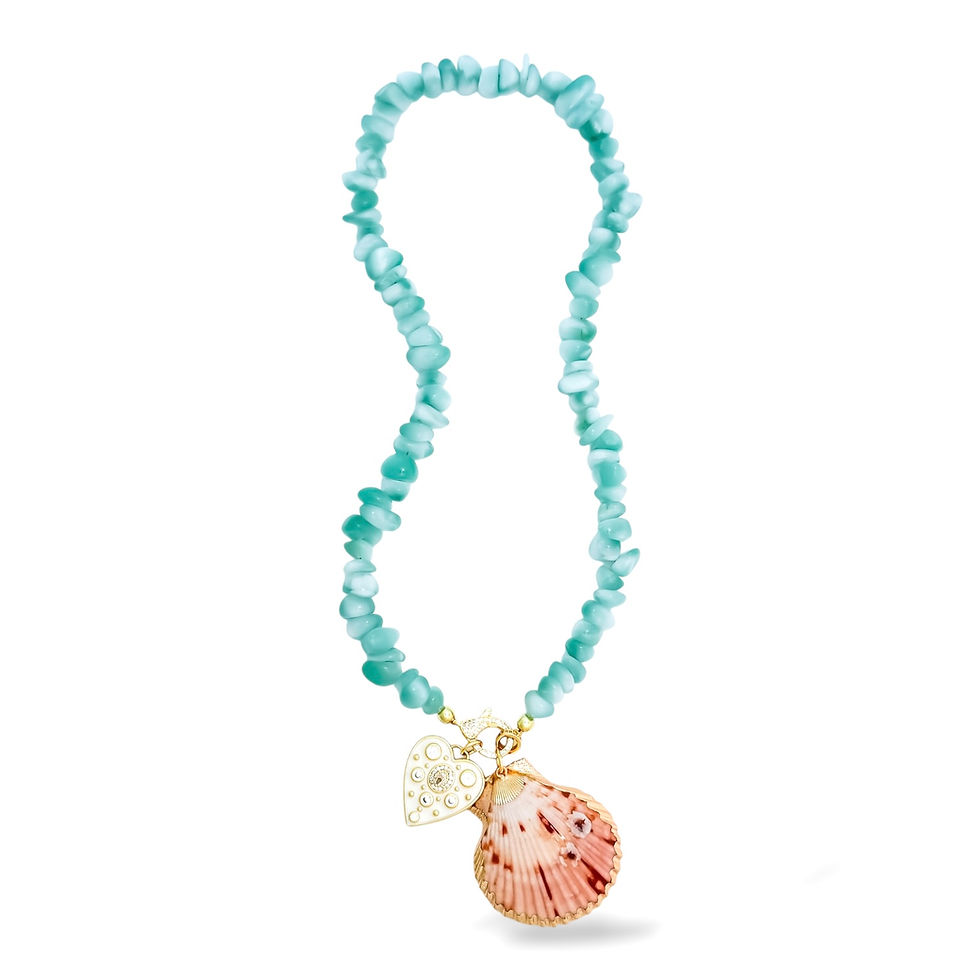Thumbnail: Full view of Aquarelle Shellheart Necklace with Aquarelle natural stone beads and Miette clasp