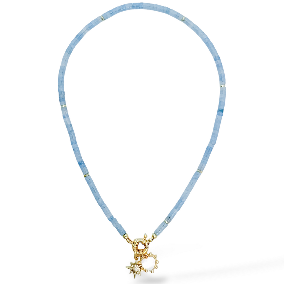 Thumbnail: Full view of Teeny Skywater Necklace in Teeny Light Aqua natural stone beads