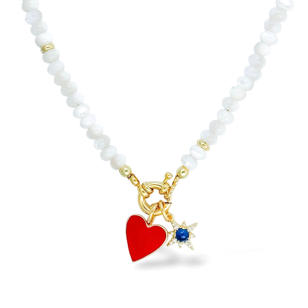 Mini Daystar Necklace with Ceylon Star Charm and Red Small Have A Heart Charm
