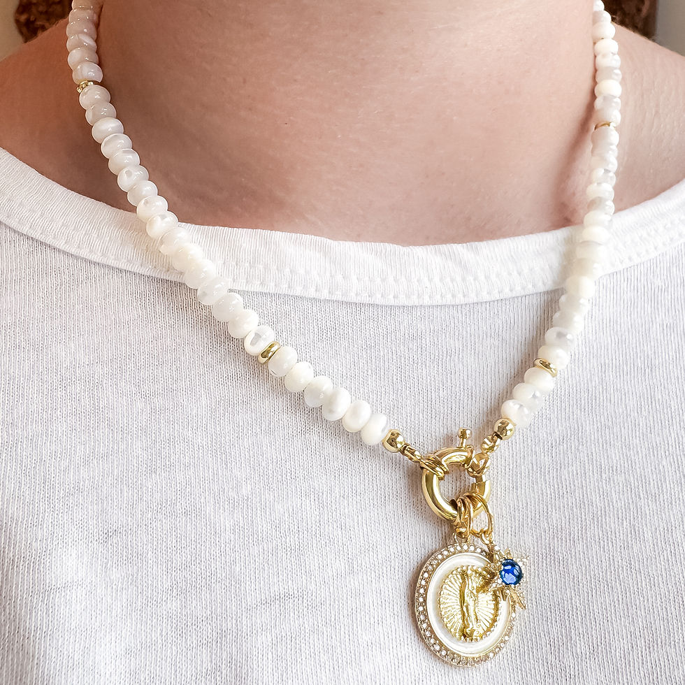 Thumbnail: Mini Monroe Necklace worn with the Mary in White Charm and Ceylon Star Charm.