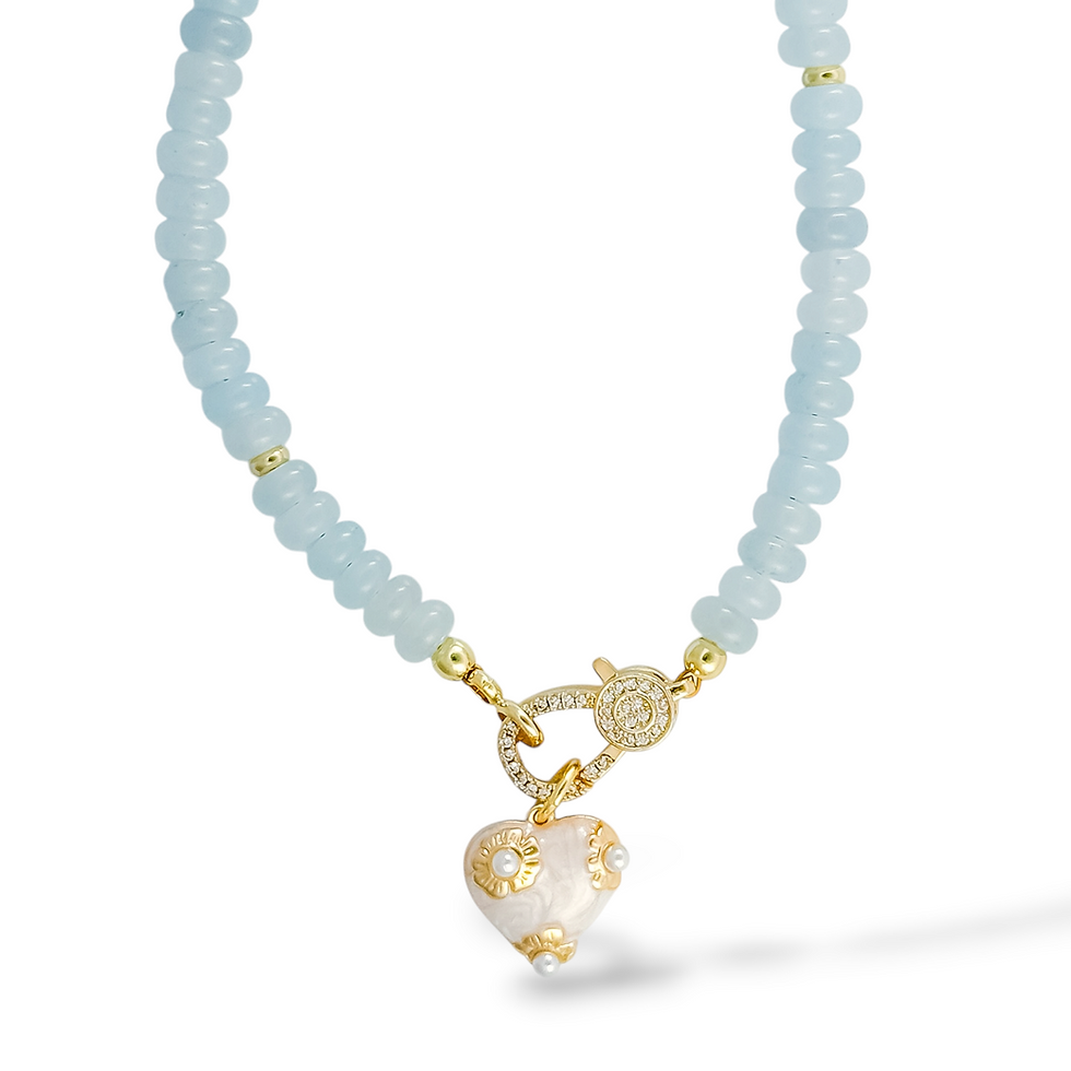 Thumbnail: Mini Ciel Necklace with Posy Heart Charm on Vale clasp, close-up detail