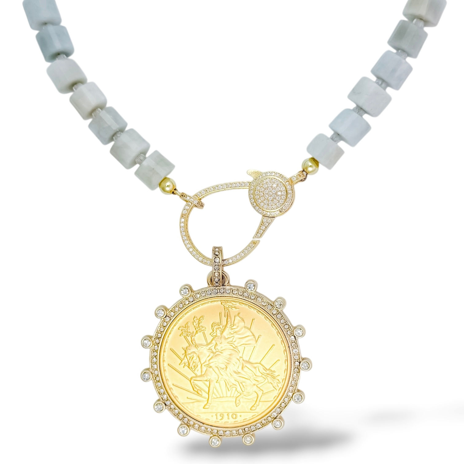 Rainlight Astoria Necklace with Golden Sovereign Coin Charm and Aster clasp