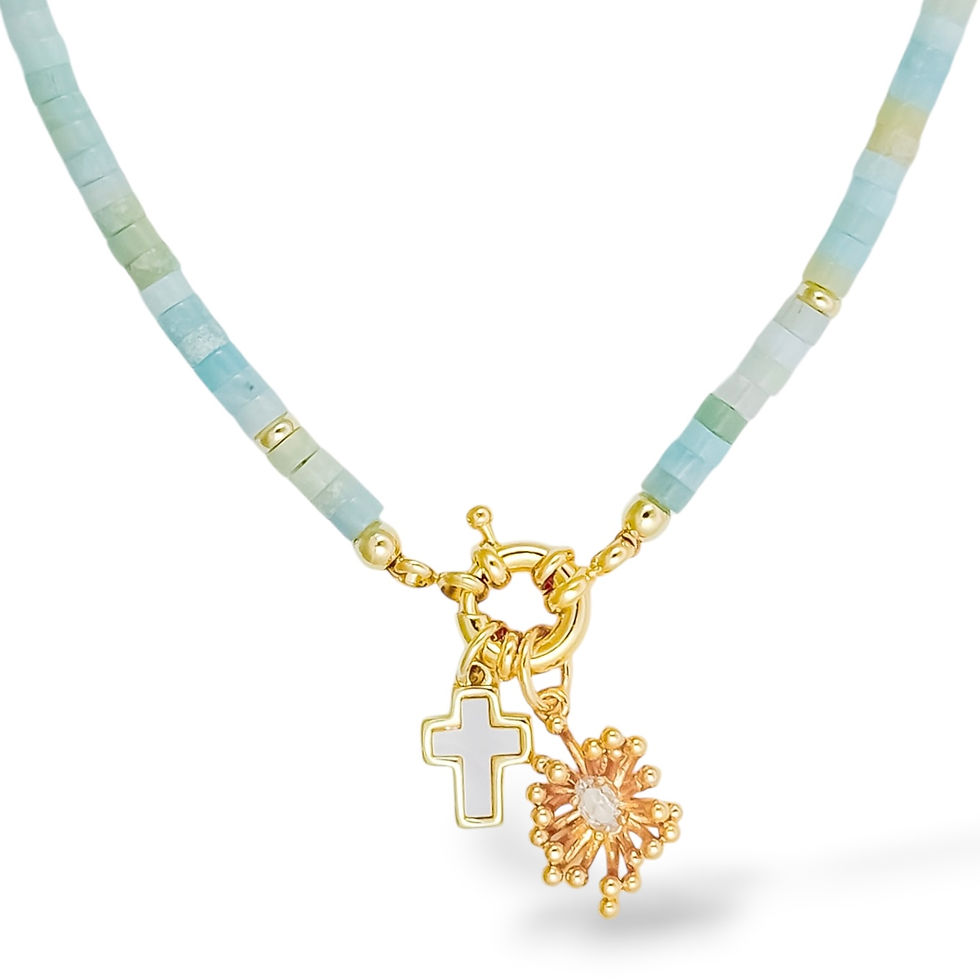Thumbnail: Teeny Coastal Anemone Necklace with Bright Anemone and Pearly Cross charms