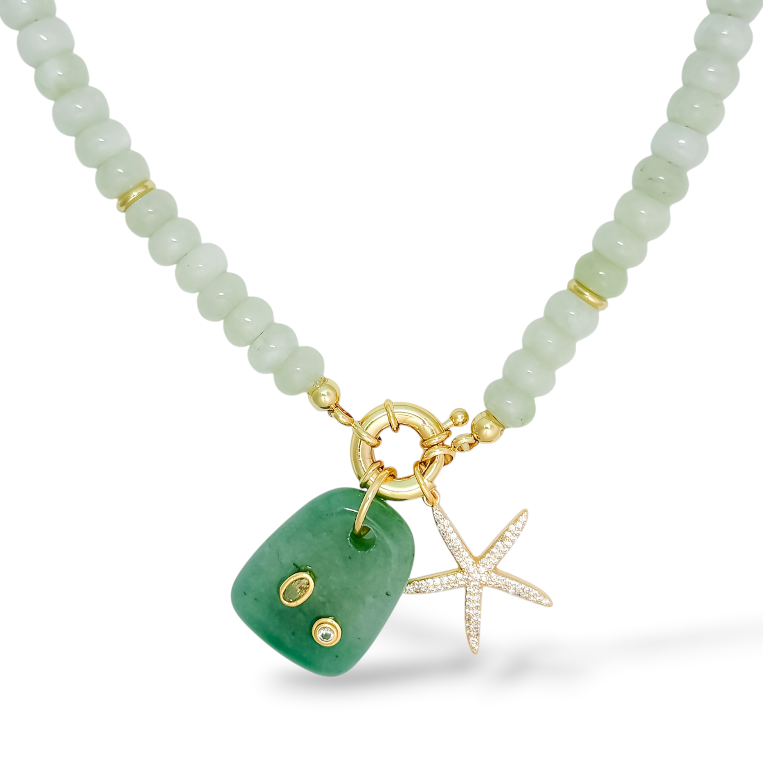 Beachcomber Cove Necklace with Jade Tidepool Charm and Isla Starfish Charm