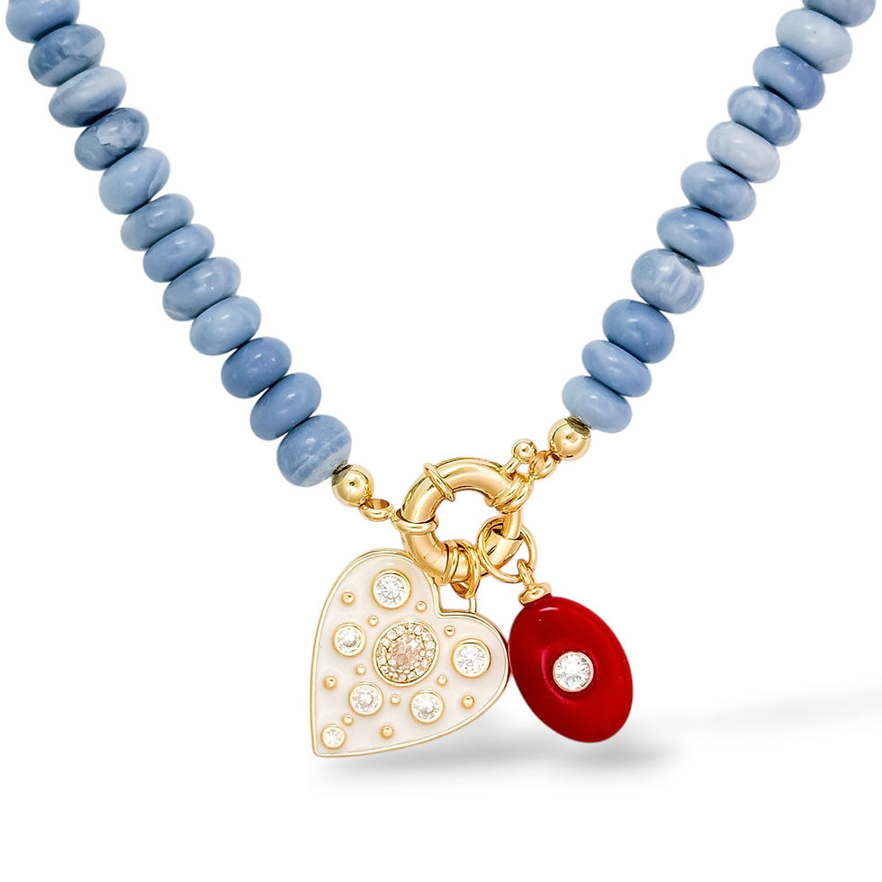 Mosaic Heart Necklace with the Bubble Heart Charm in Ivory and Vermilion Jewel Charm.