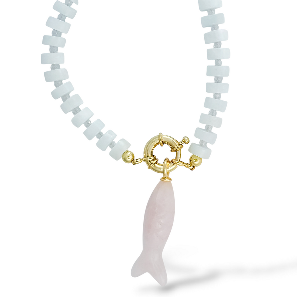Thumbnail: Airy Breeze Necklace with Harbor Fish Charm on sailor clasp, close-up detail