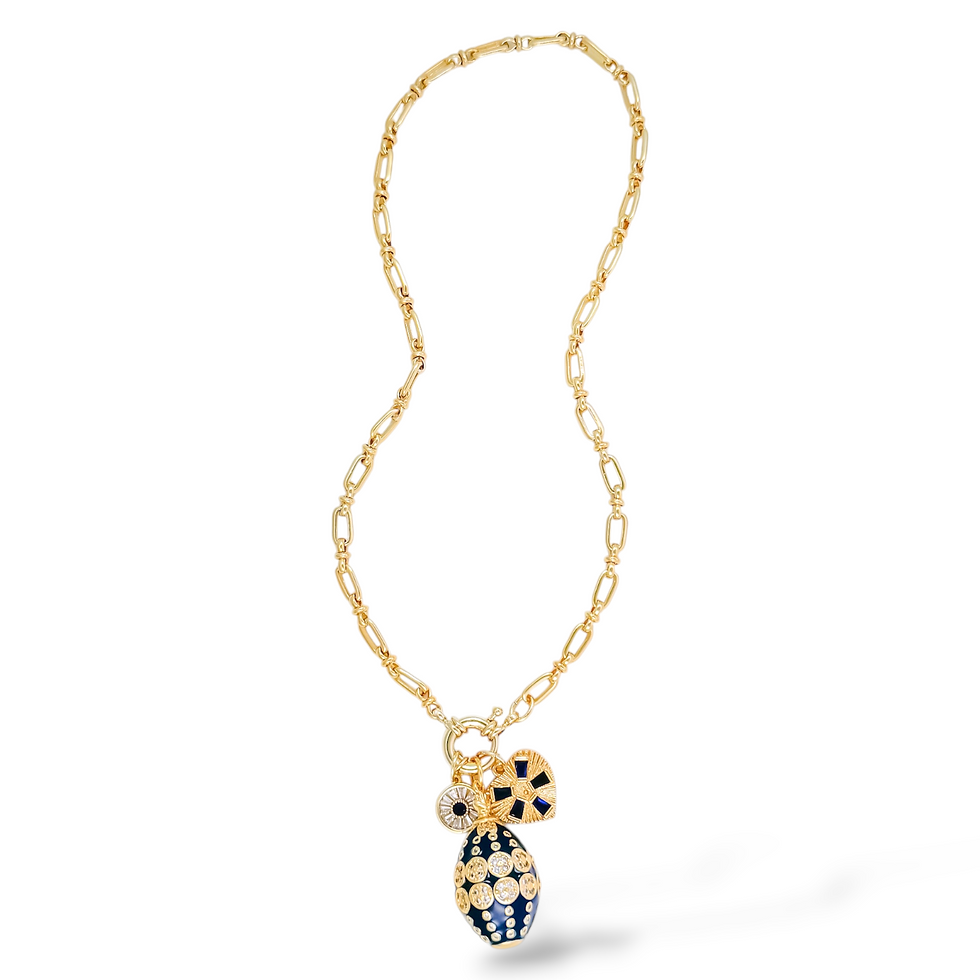 Thumbnail: Monaco Necklace on Evie Chain with Shimmering Bay Charm, Imperial Jewel Charm, and Golden Bay Heart Charm
