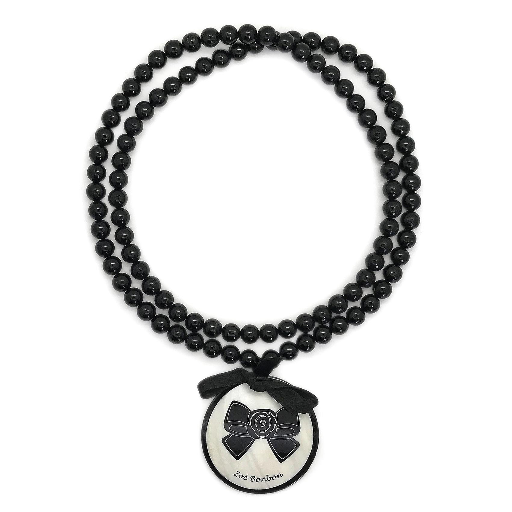 BLACK GLOSSY long necklace and its mother-of-pearl "Ribbon"