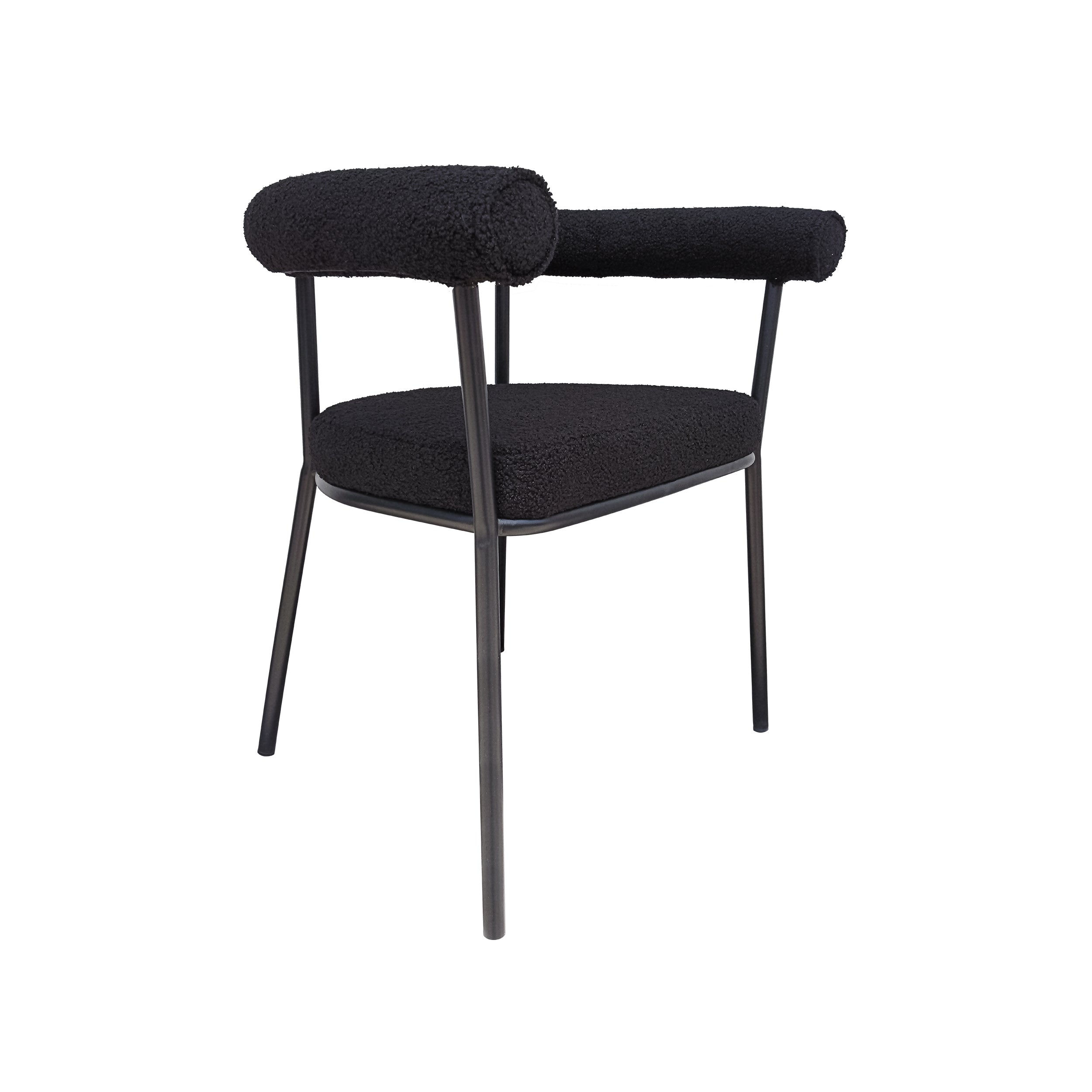 Modern Black Shearling Accent Chair with Sleek Metal Frame