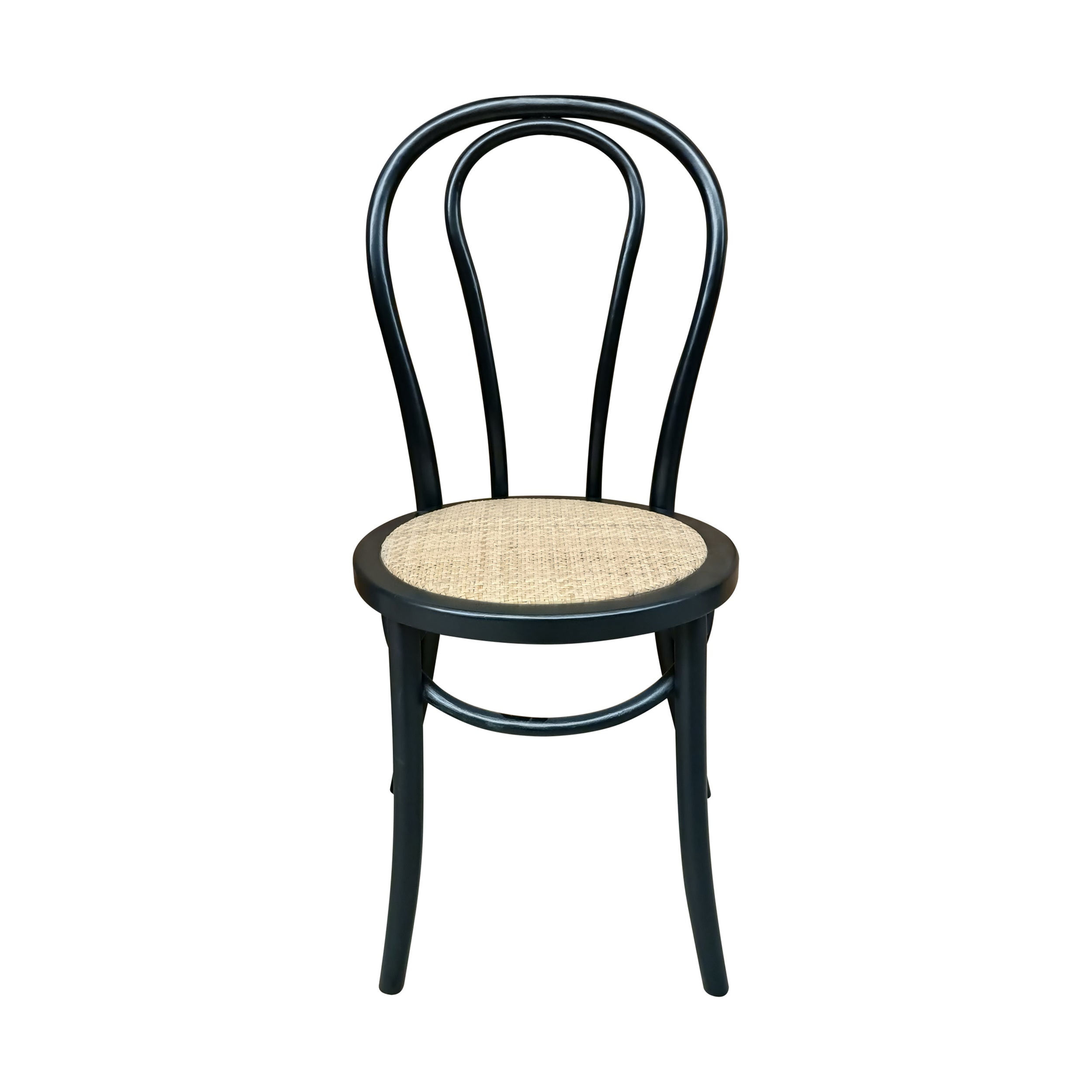 Elegant Black Beech Wood Dining Chair with Rattan Seat