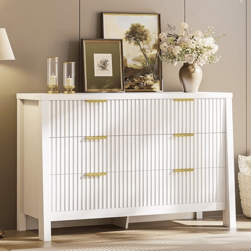 Thumbnail: Fluted 6 Drawer Modern Wooden Dresser Storage Chest Black