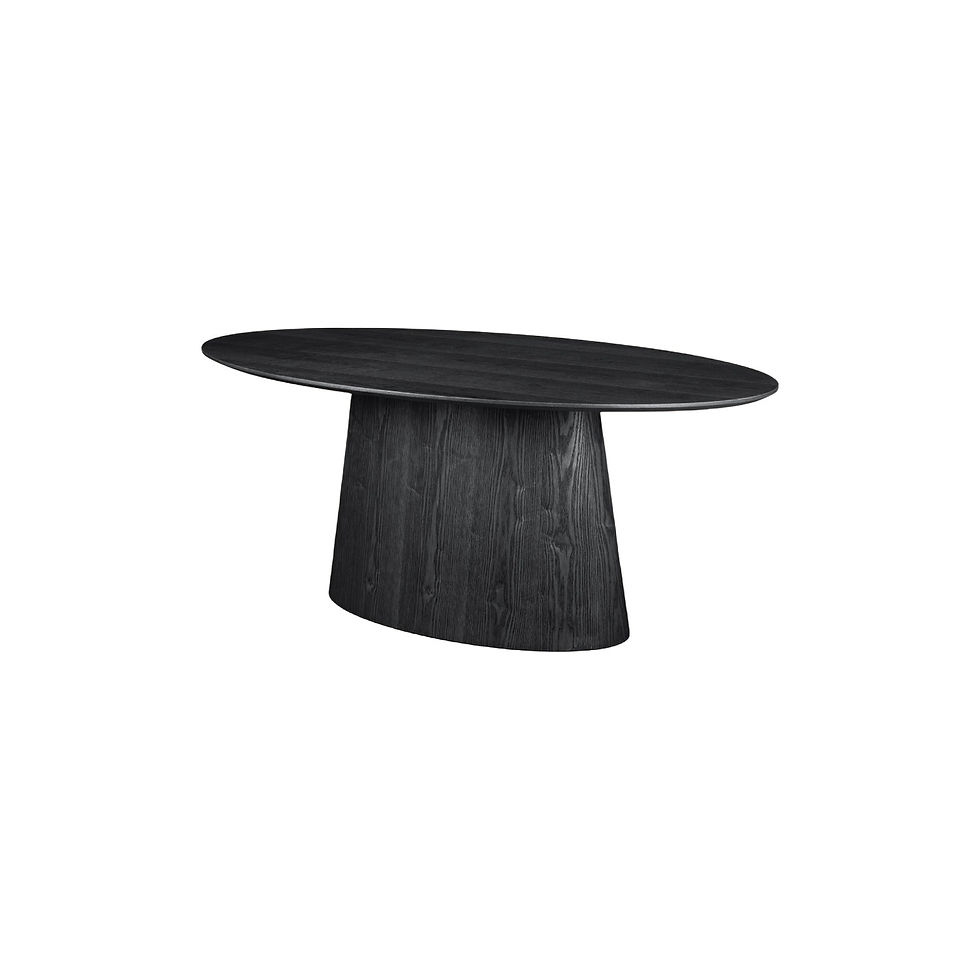 Thumbnail: Modern Oval Black Wood Dining Table with Conical Pedestal Base
