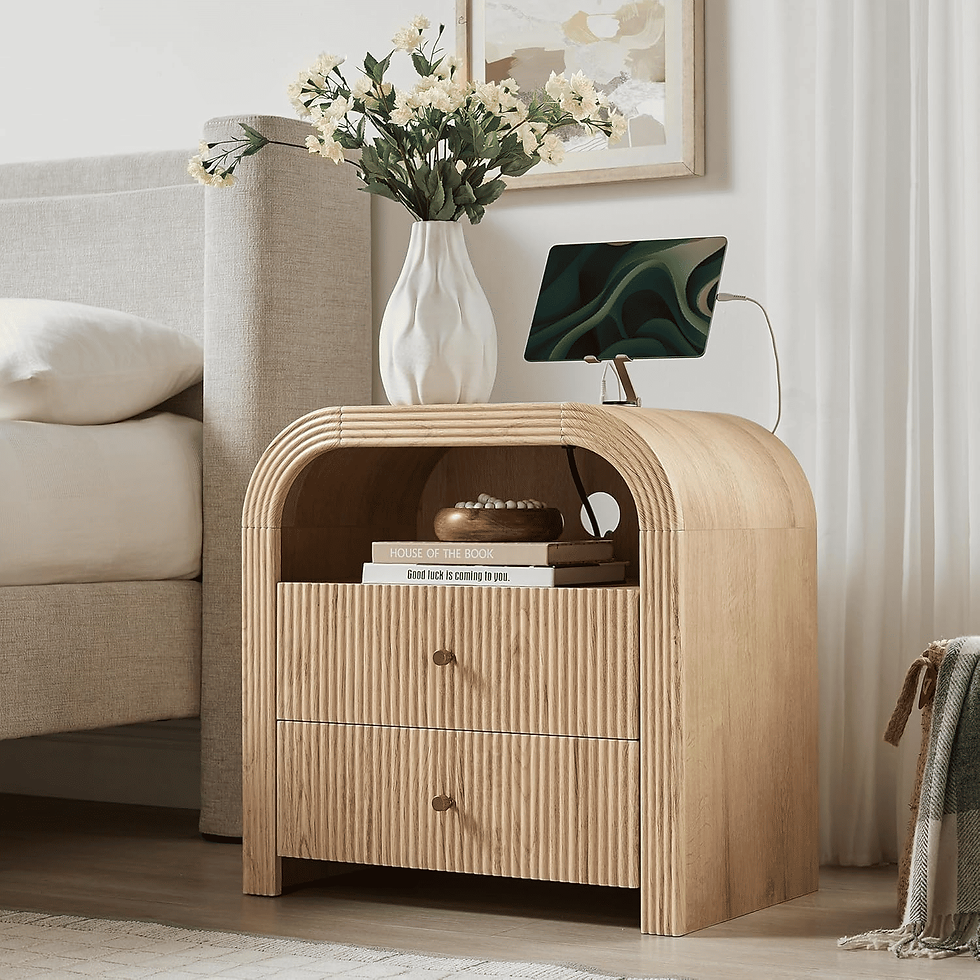 Miniatura: Fluted 2-Drawer Nightstand With Charging Station Natural Oak