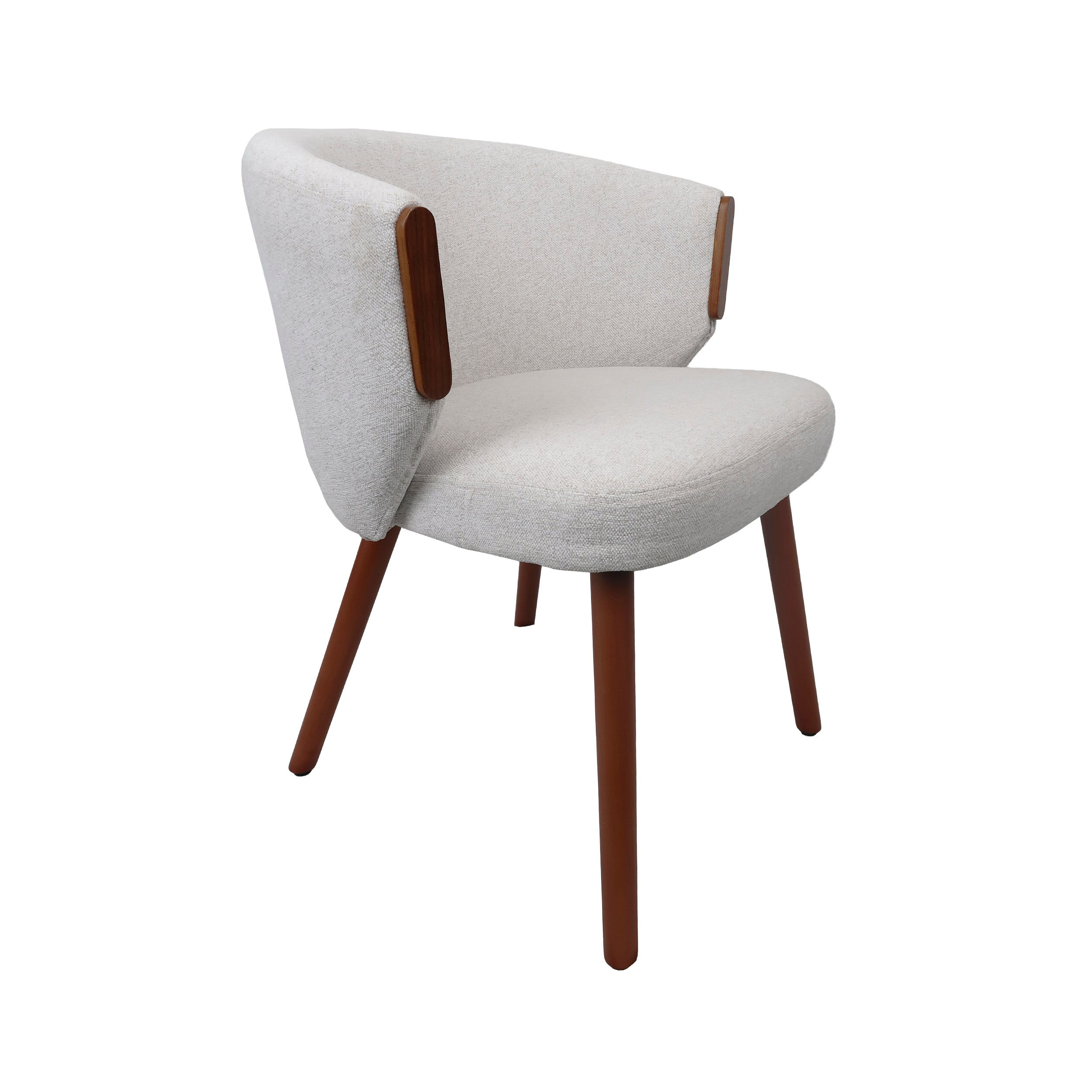 Modern White Chenille and Walnut Veneer Indoor Dining Chair