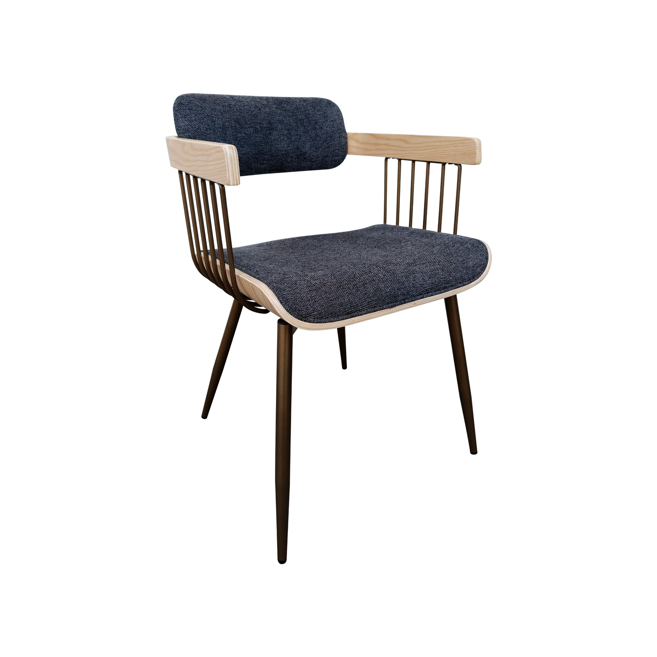 Charcoal Chenille Dining Chair with Oak Wood and Copper Frame