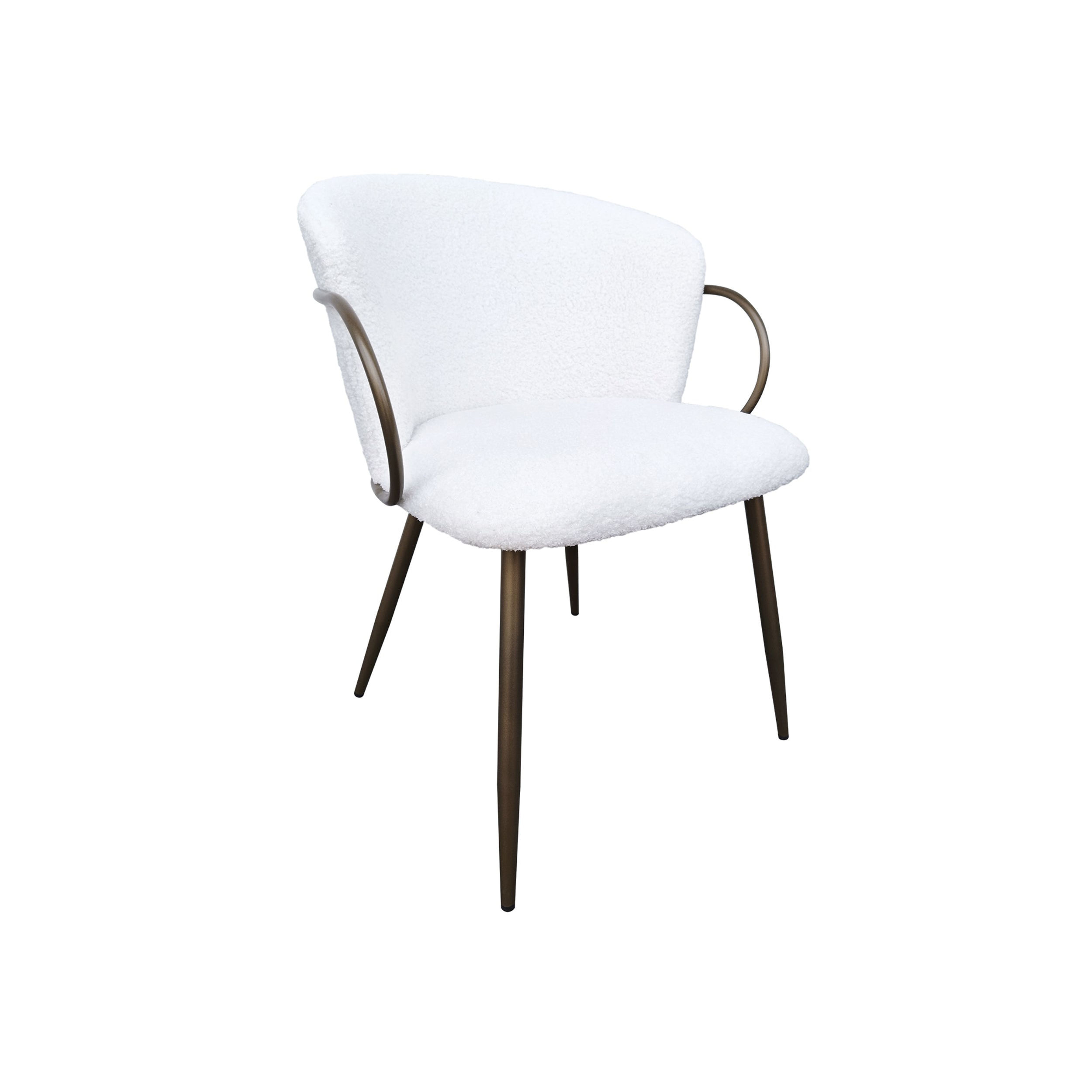 White Faux Sheepskin Dining Chair with Antique Copper Legs