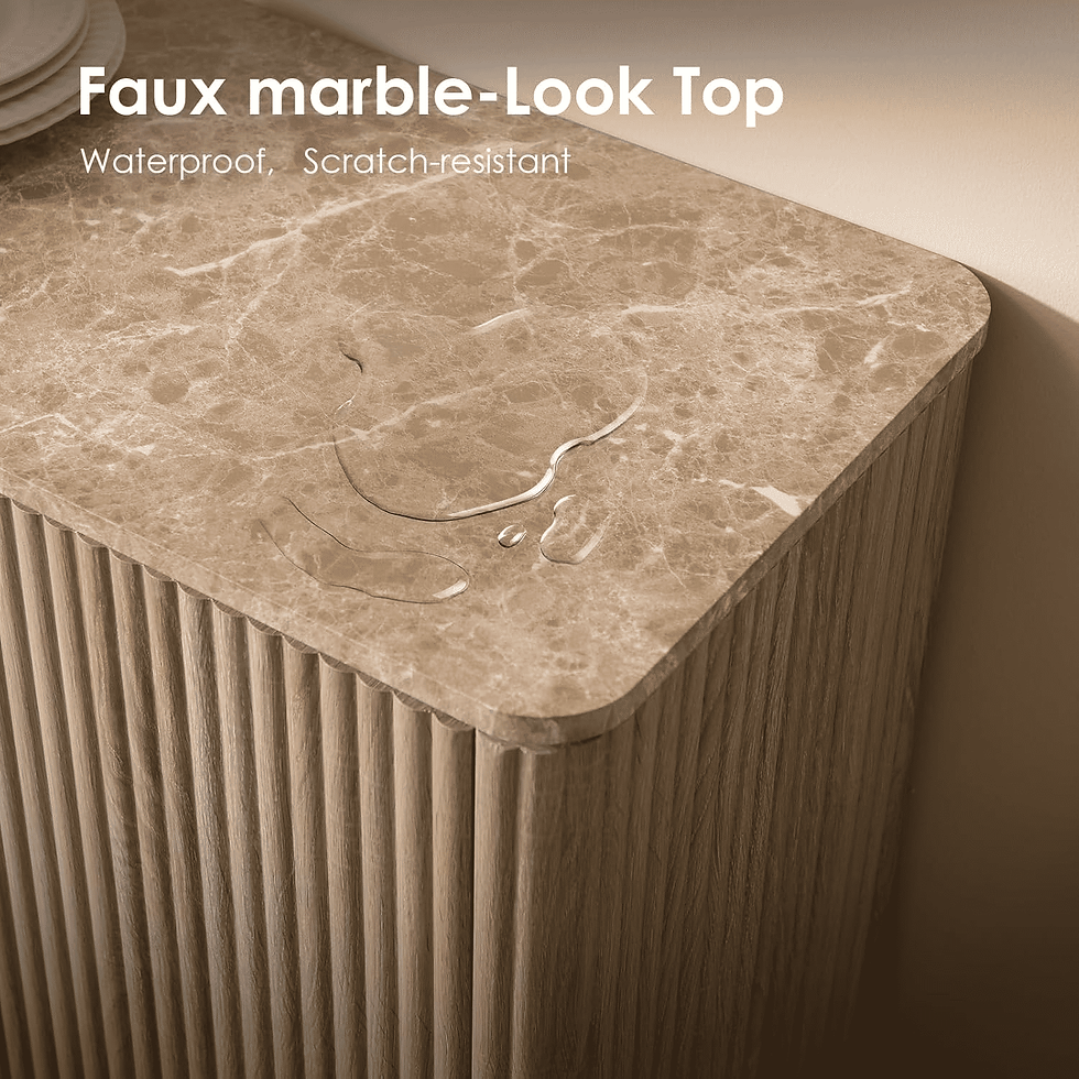 Thumbnail: Fluted 4-Door Sideboard Credenza with Faux Marble Top