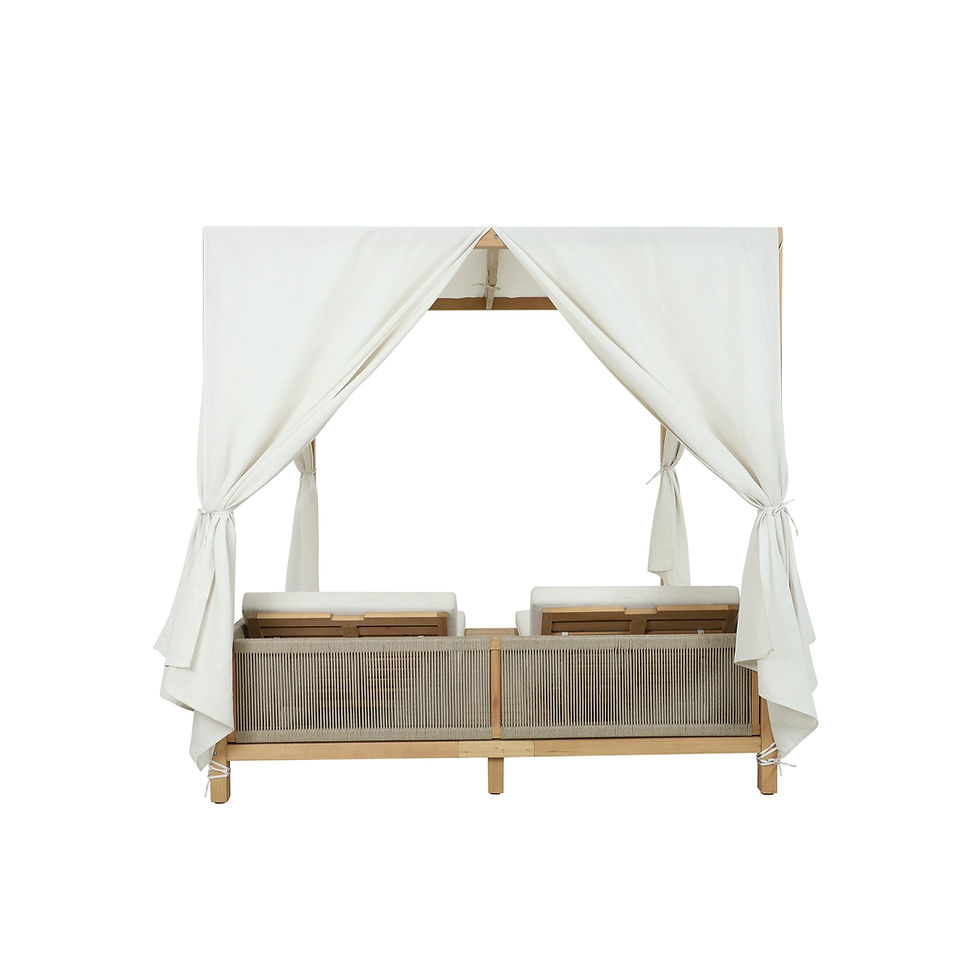 Miniatura: Double Outdoor Daybed with Privacy Curtains in Natural Wood