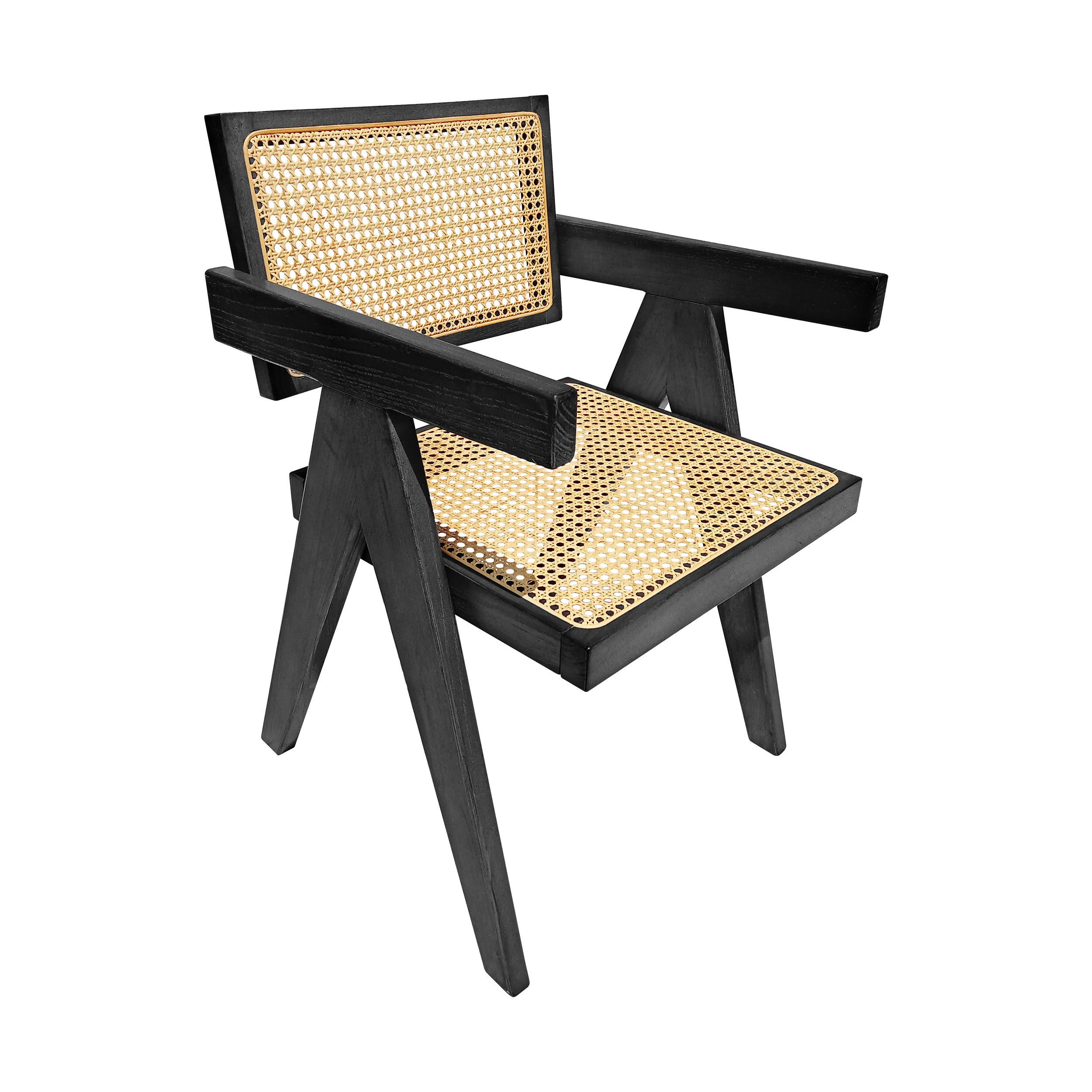 Modern Elm Wood Dining Chair with Wicker Seat and Back