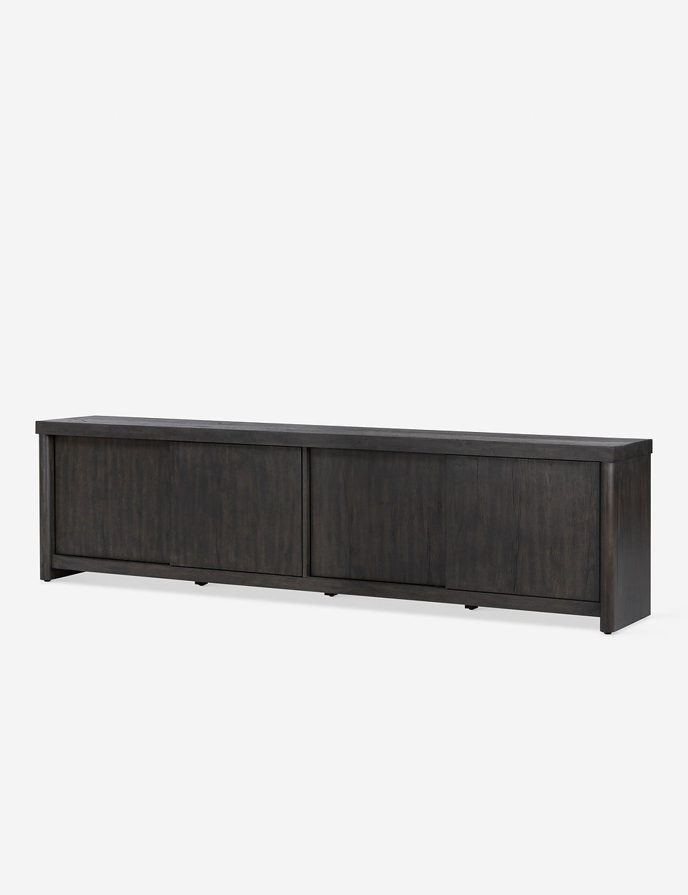 Thumbnail: Dark Weathered Oak Media Console with Sliding Cabinet Doors