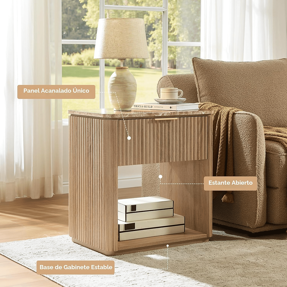 Miniatura: Fluted Wooden Nightstands with Faux Marble Top, Set of 2