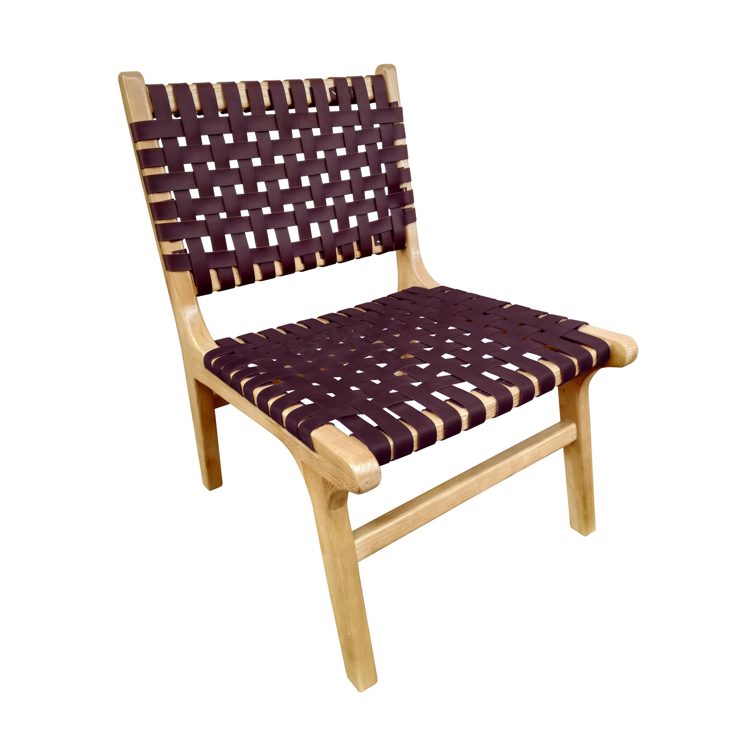 Elegant Folding Acacia Wood Lounge Chair with Woven PU Seat