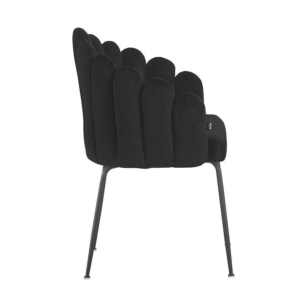 Thumbnail: Mid-Century Velvet Dining Chair with Ergonomic Black Metal Legs