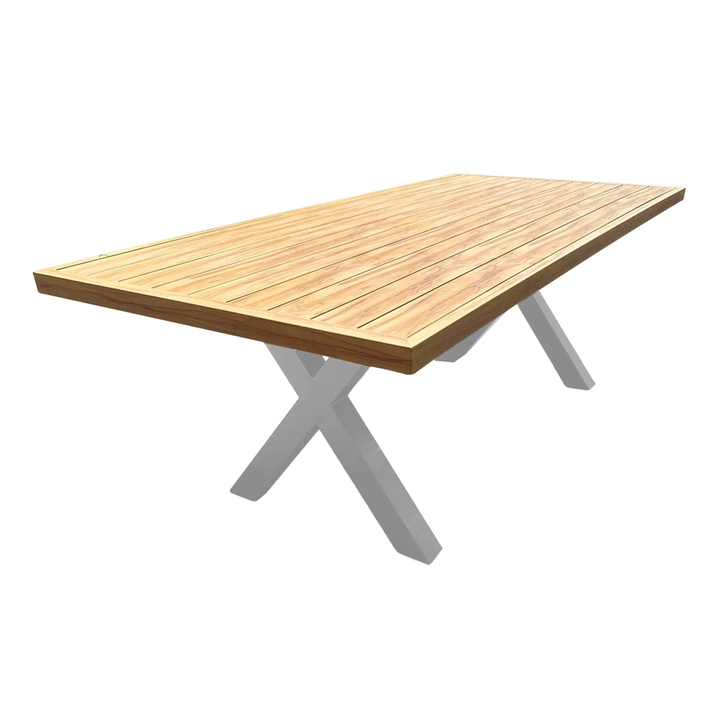 White Rectangular Indoor Outdoor Aluminum Wood Finish Dining Table