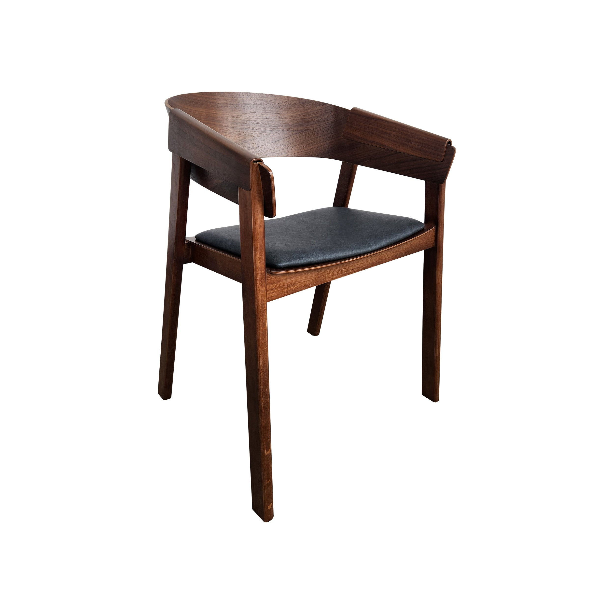 Teak Wood Dining Chair with Brown Faux Leather Seat