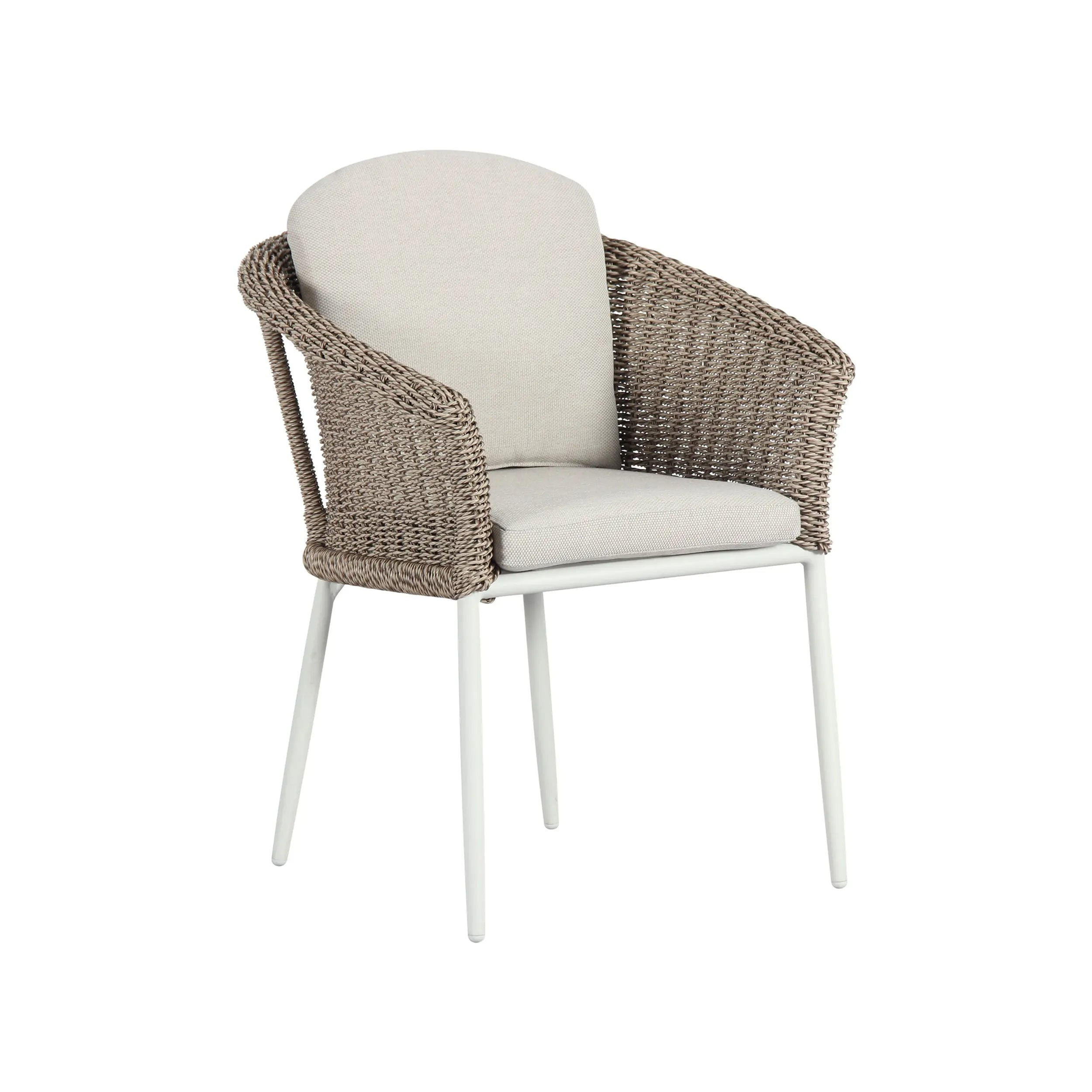 White Synthetic Rattan Outdoor Dining Chair with Aluminum Frame
