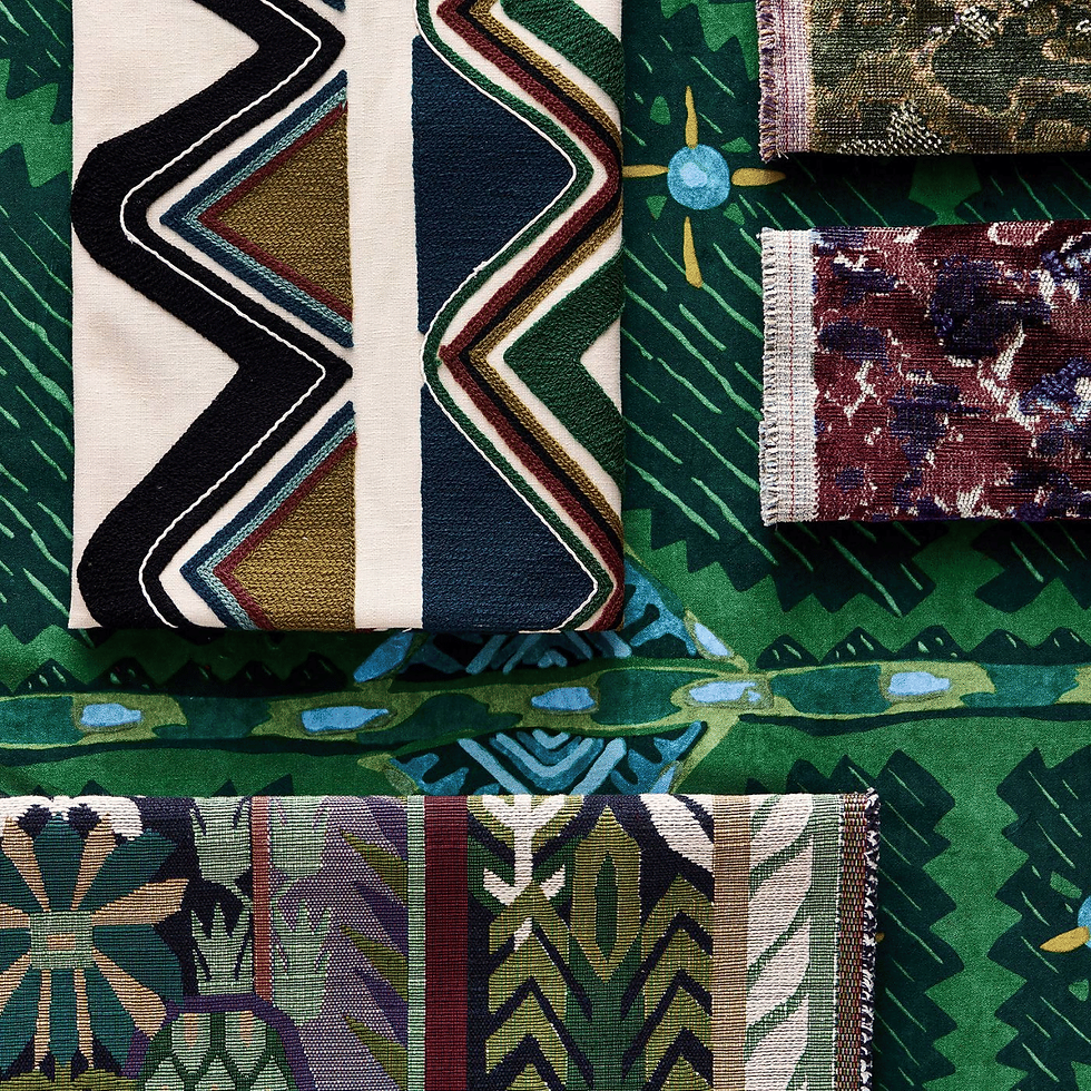 Thumbnail: Kuparr Tapestry Weave Fabric in Forest and Heather Tones
