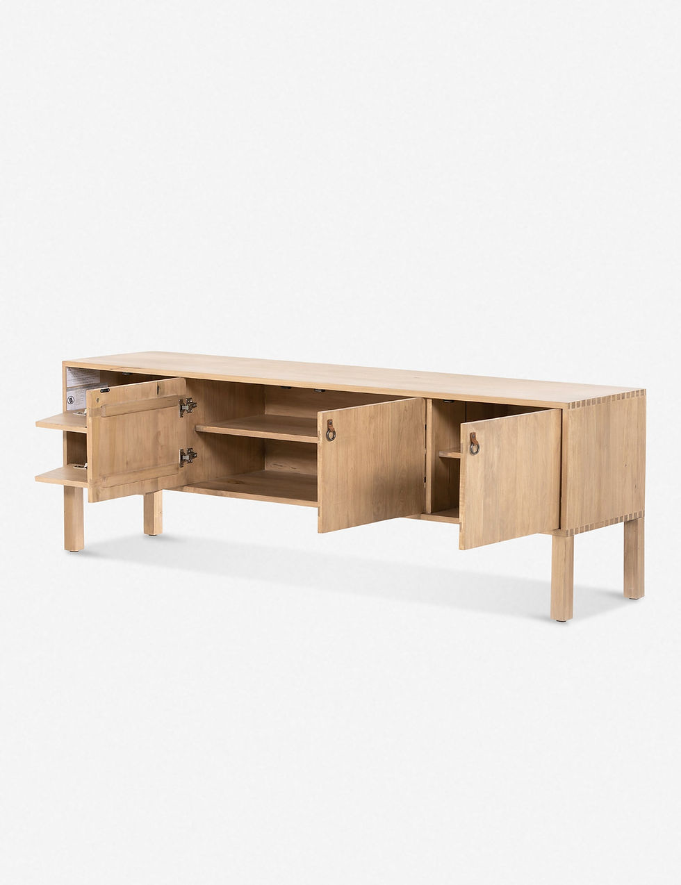Miniatura: Solid Dry Washed Poplar Wood Media Console with Leather Pulls