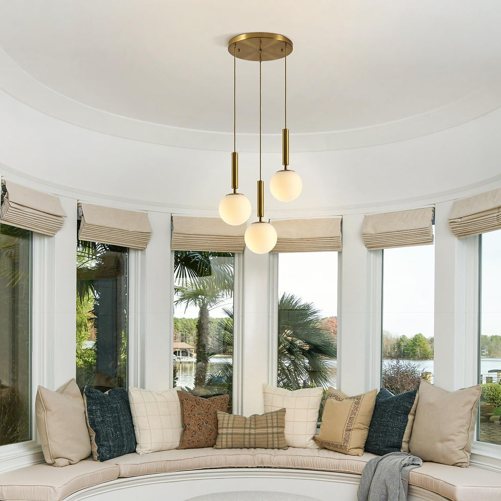 Thumbnail: Modern Three Light Mid Century Gold Globe Pendant Lamp