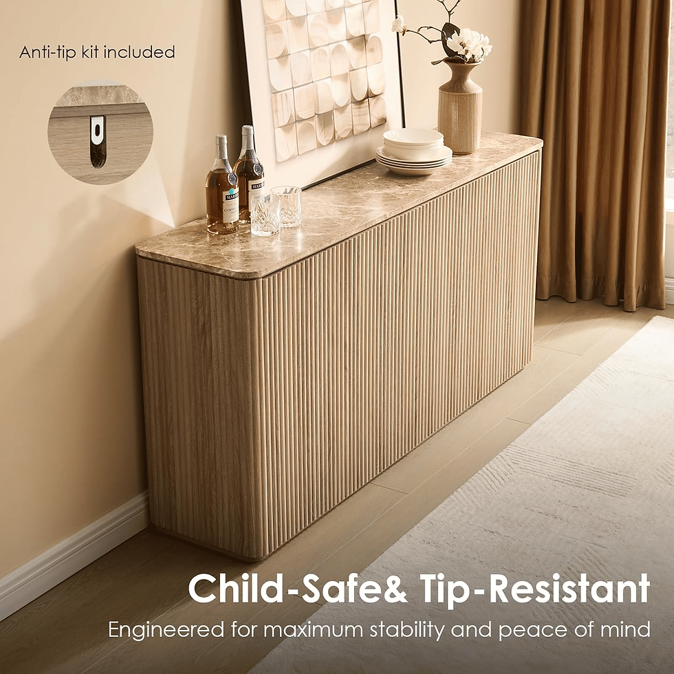 Thumbnail: Fluted 4-Door Sideboard Credenza with Faux Marble Top