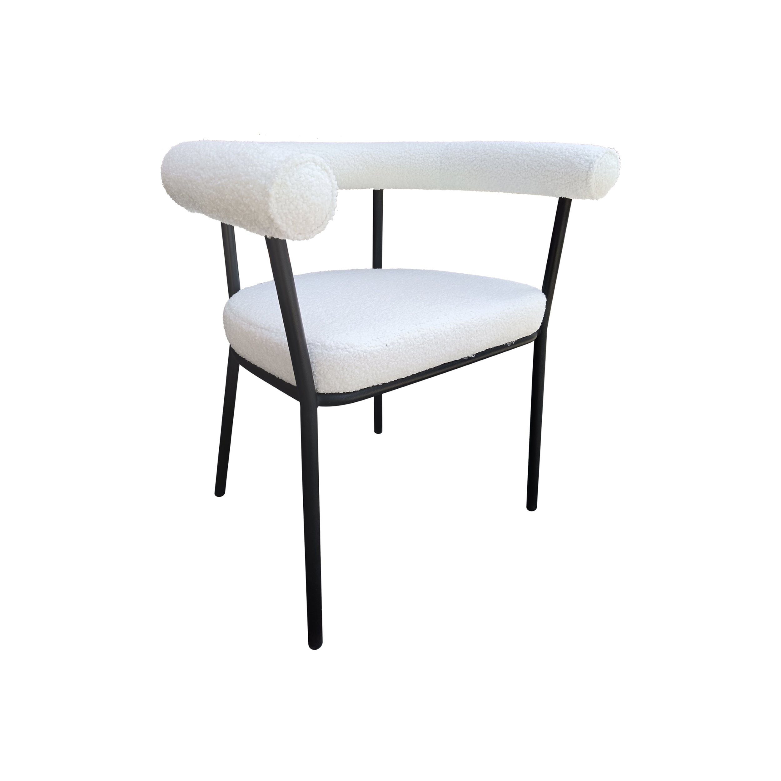 Modern White Sheepskin Armchair with Sleek Metal Frame