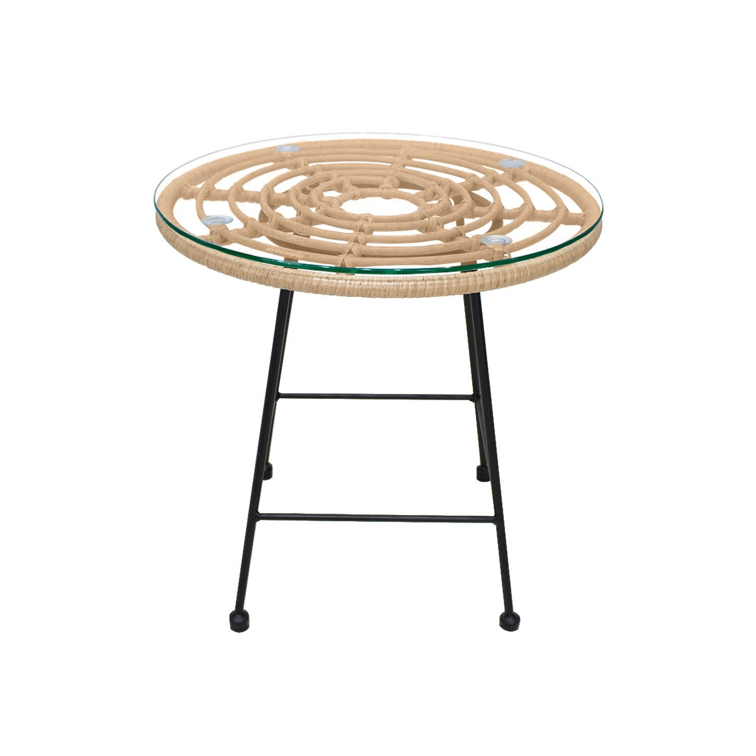 Round Silveri Outdoor Synthetic Rattan Coffee Table with Glass Top