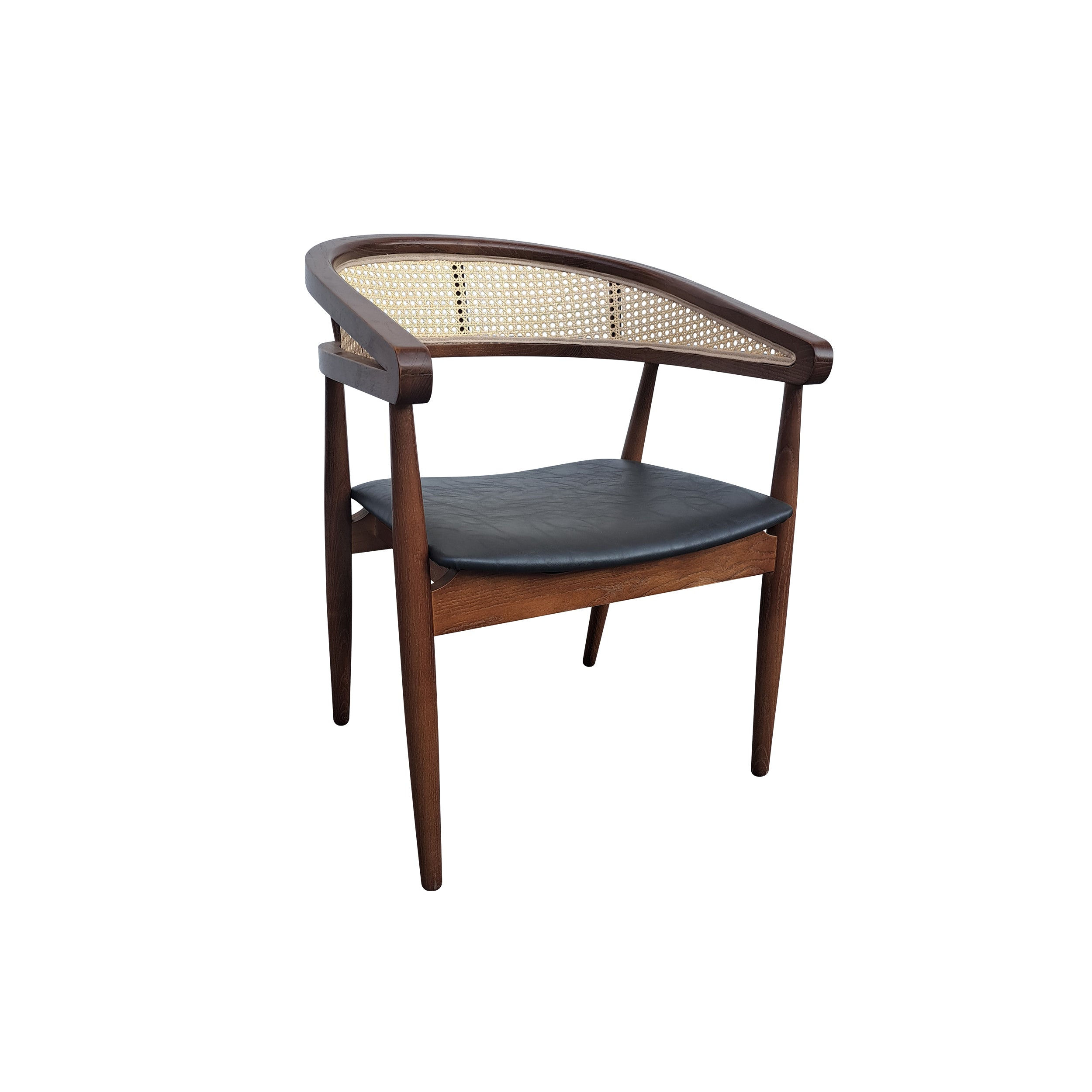 Natural Elm Wood Dining Chair with Wicker Backrest